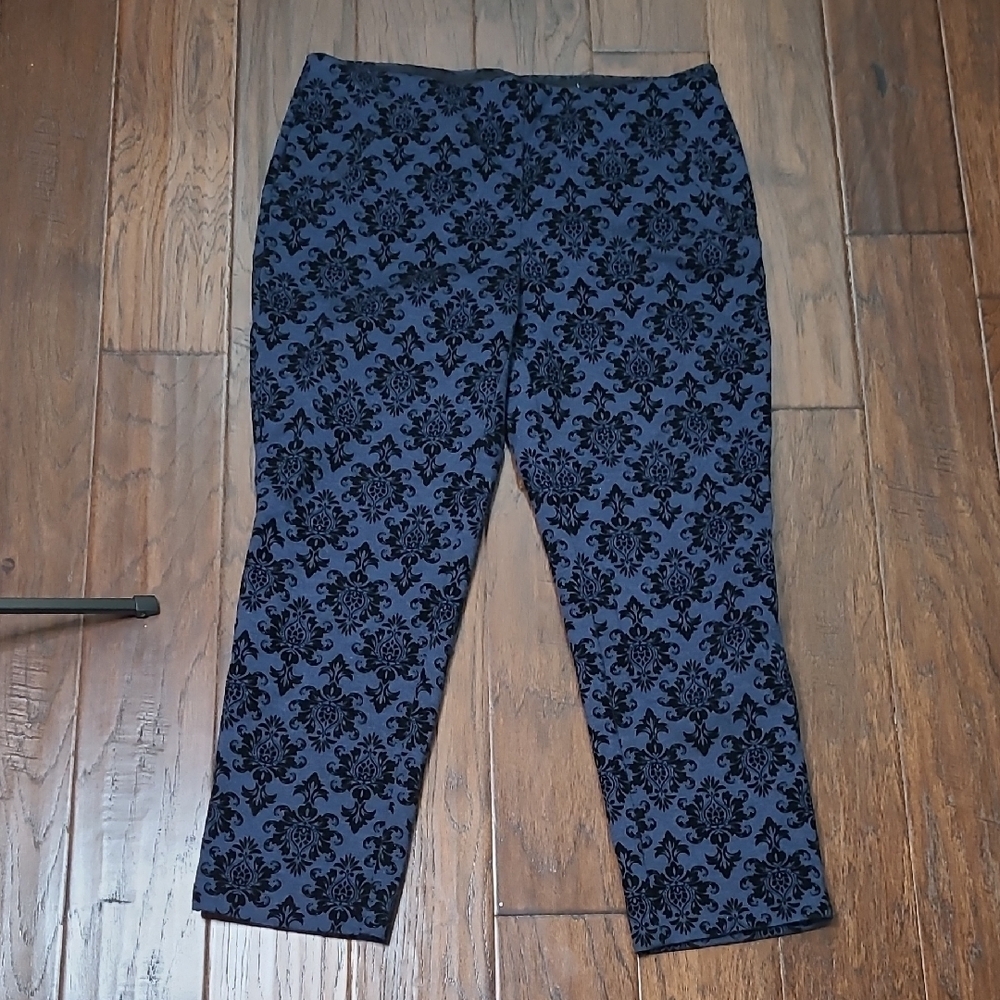 Chico's Blue Ankle Pants with Textured Black Velvet Pattern size 2 (Large/12)